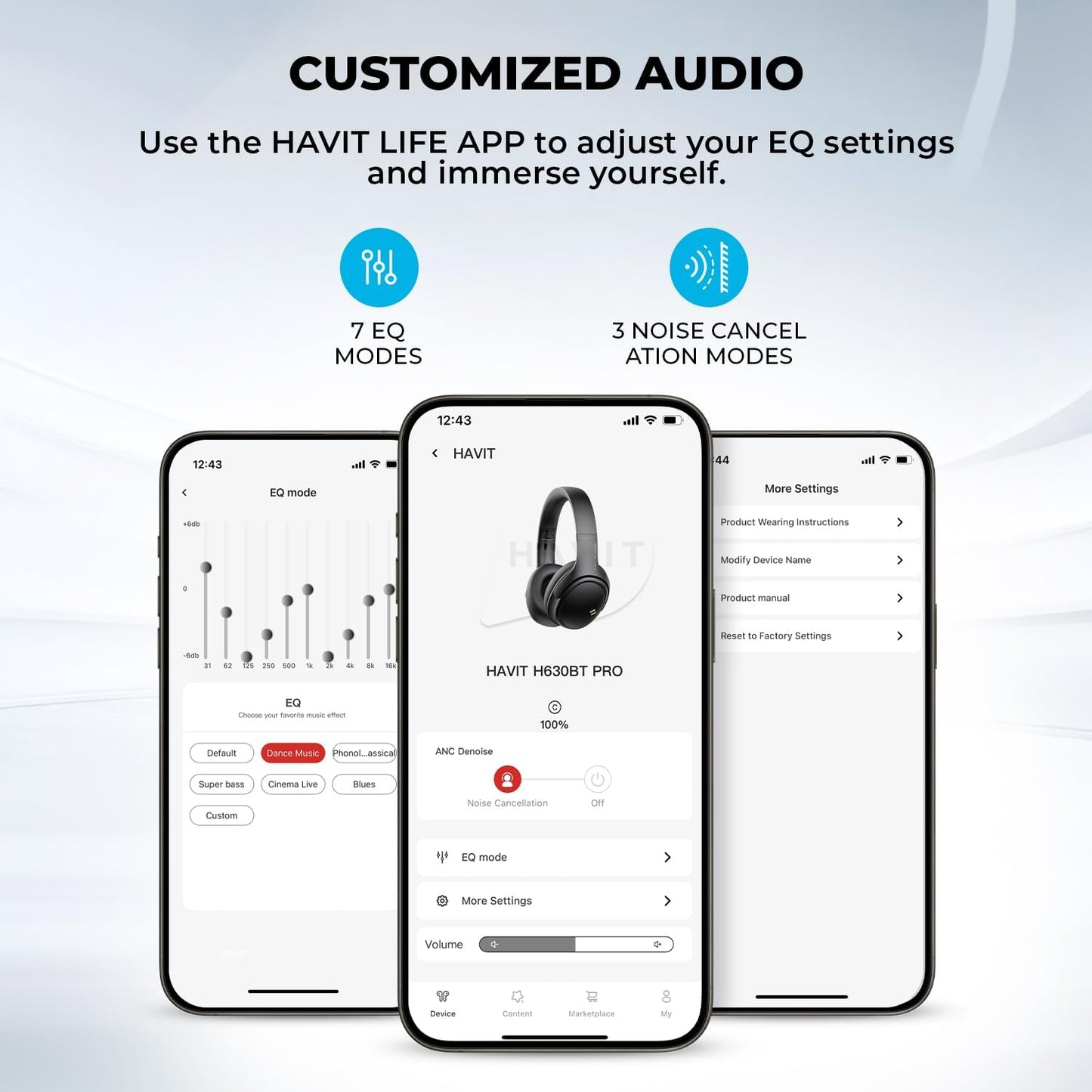 havit Active Noise Cancelling Headphones, Wireless Headphones Over Ear, Foldable Bluetooth 5.3 Over The Ear Headphone, 50H Playtime, HD Stereo Sound, Custom EQ via App for Travel, Office, Home