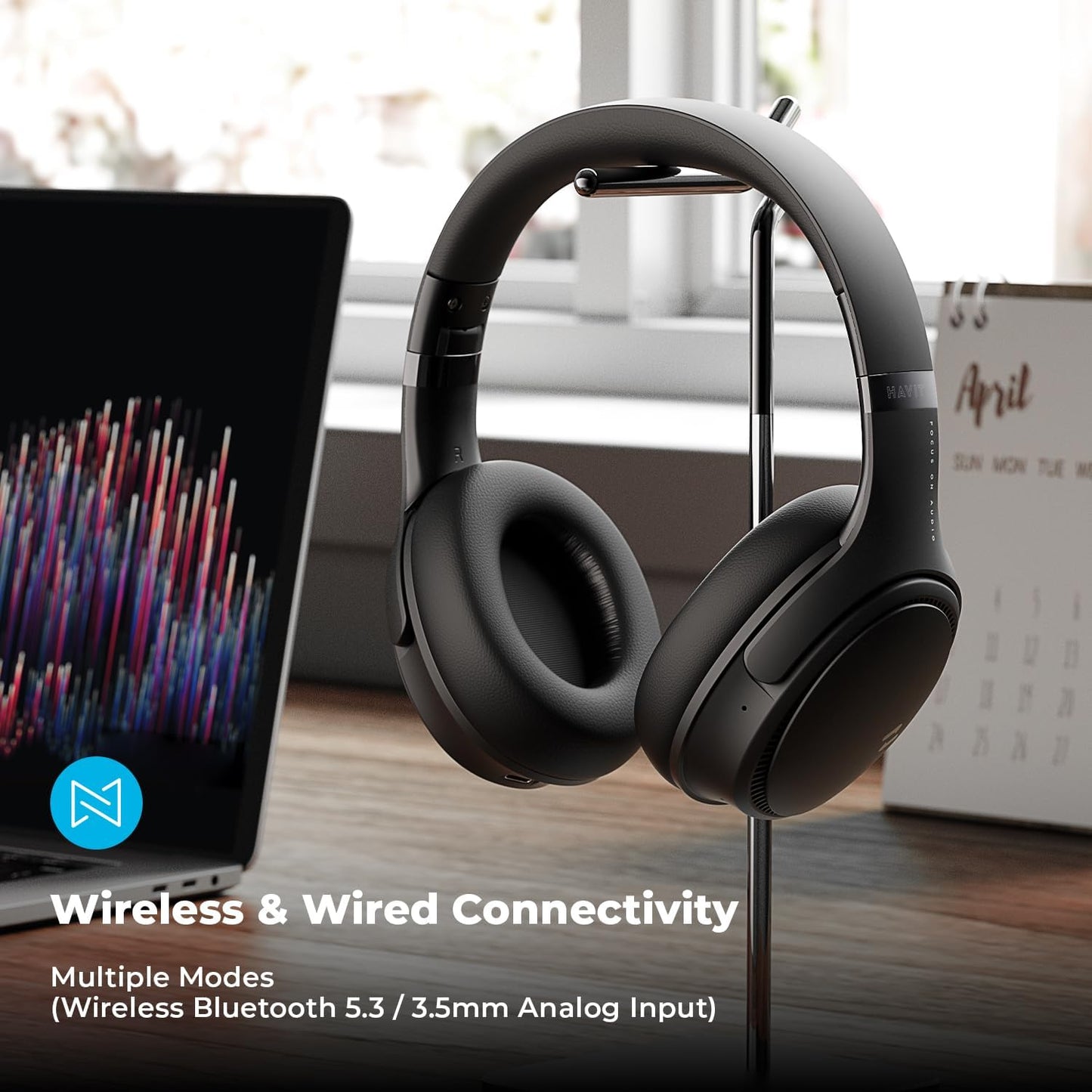 havit Active Noise Cancelling Headphones, Wireless Headphones Over Ear, Foldable Bluetooth 5.3 Over The Ear Headphone, 50H Playtime, HD Stereo Sound, Custom EQ via App for Travel, Office, Home
