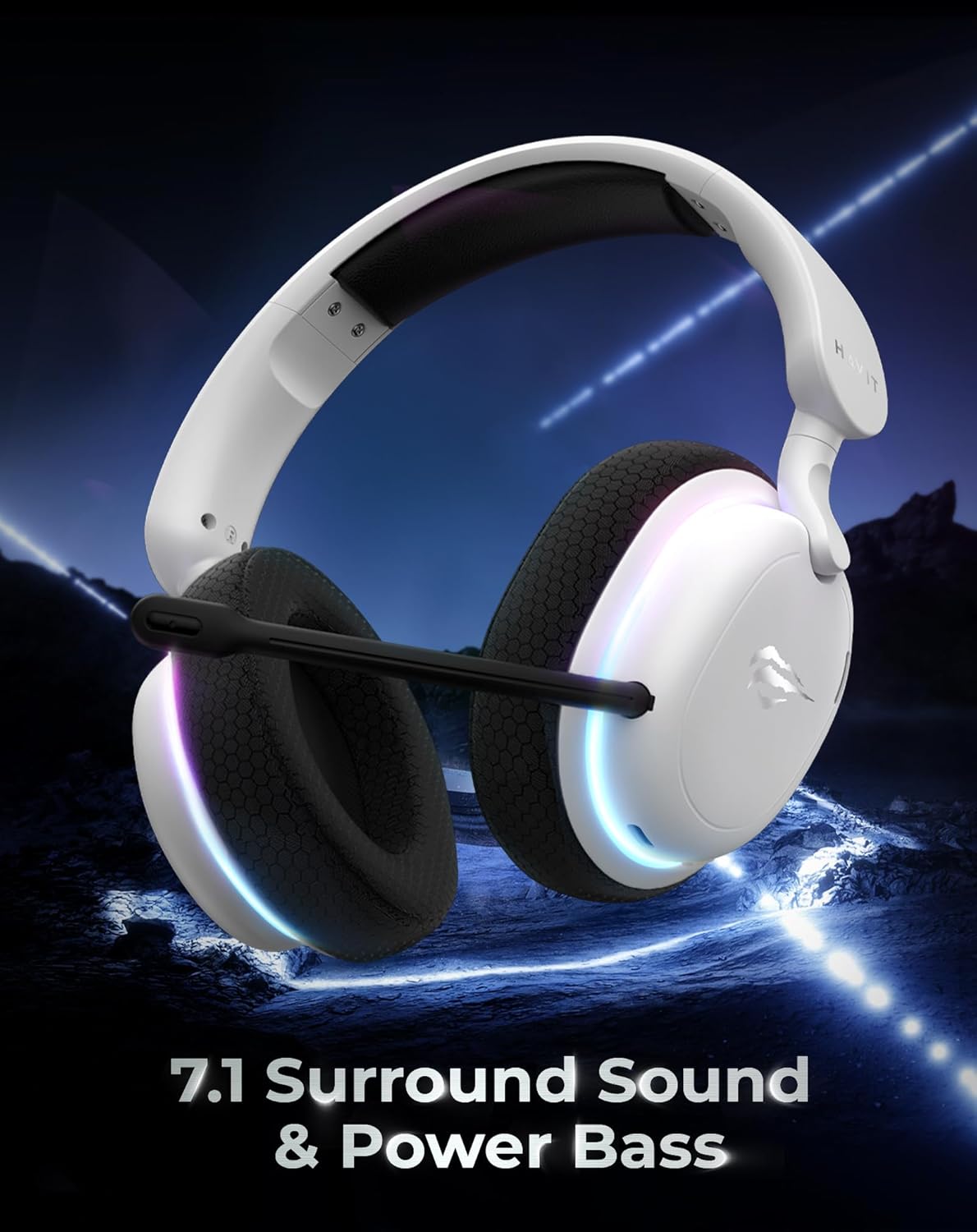 havit Fuxi-H7 Wireless Gaming Headset, 2.4GHz USB Wireless Gaming Headsets for PS5, PS4, PC, Bluetooth Over-Ear Headphones with Mic, 7.1 Surround Sound, 40+H Battery, RGB Light