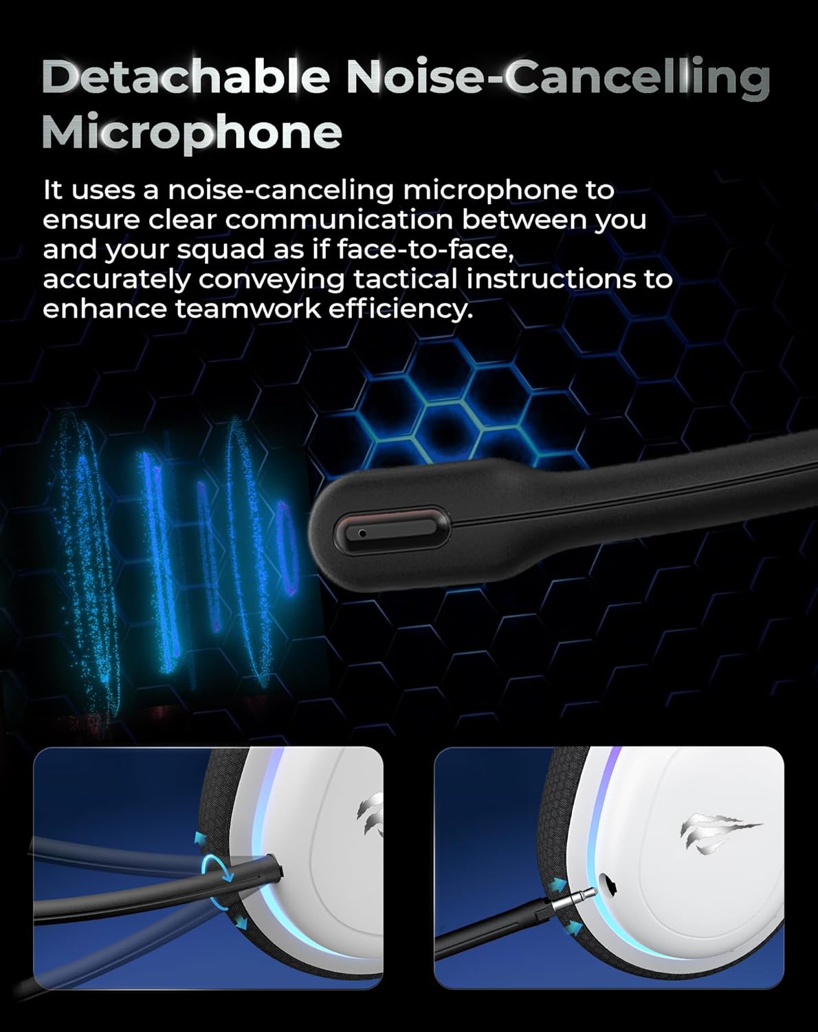 havit Fuxi-H7 Wireless Gaming Headset, 2.4GHz USB Wireless Gaming Headsets for PS5, PS4, PC, Bluetooth Over-Ear Headphones with Mic, 7.1 Surround Sound, 40+H Battery, RGB Light