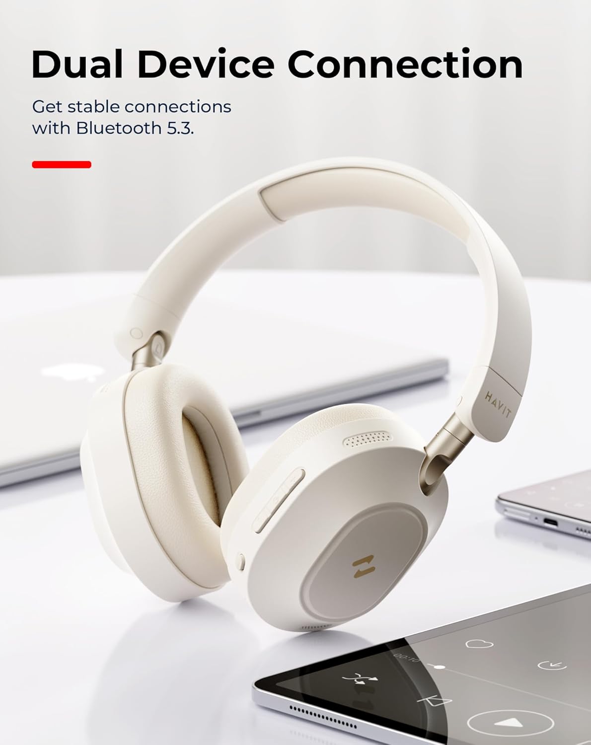 havit NC01 Active Noise Cancelling Headphones, Folding Design Headphones Wireless Bluetooth, 80H Playtime, Hi-Res Audio Custom EQ via App Super Bass for Airplane Traffic Home