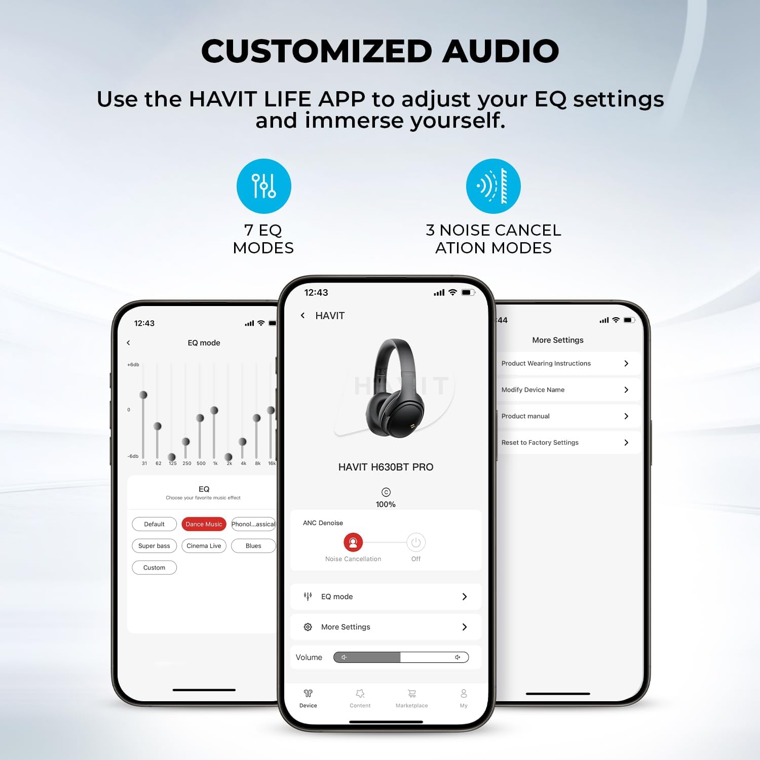 havit Active Noise Cancelling Headphones, Wireless Headphones Over Ear, Foldable Bluetooth 5.3 Over The Ear Headphone, 50H Playtime, HD Stereo Sound, Custom EQ via App for Travel, Office, Home
