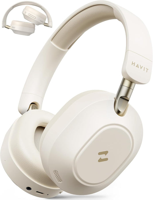 havit NC01 Active Noise Cancelling Headphones, Folding Design Headphones Wireless Bluetooth, 80H Playtime, Hi-Res Audio Custom EQ via App Super Bass for Airplane Traffic Home