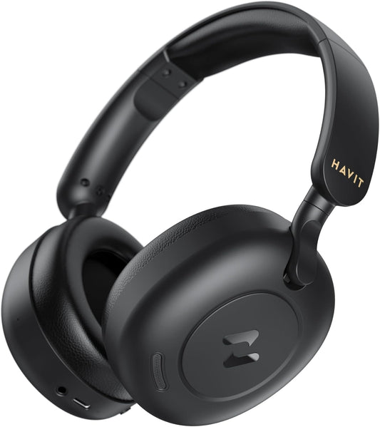 havit H655BT Hybrid Active Noise Cancelling Headphones for Airplane Travel, Wireless Over Ear Bluetooth Headphones, 76H Playtime, Hi-Res Audio, Super Bass via App, 5 Mic for Noise Cancelling