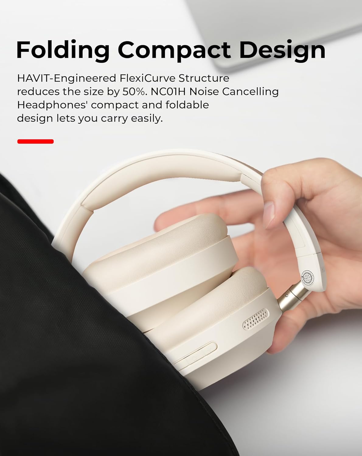 havit NC01 Active Noise Cancelling Headphones, Folding Design Headphones Wireless Bluetooth, 80H Playtime, Hi-Res Audio Custom EQ via App Super Bass for Airplane Traffic Home