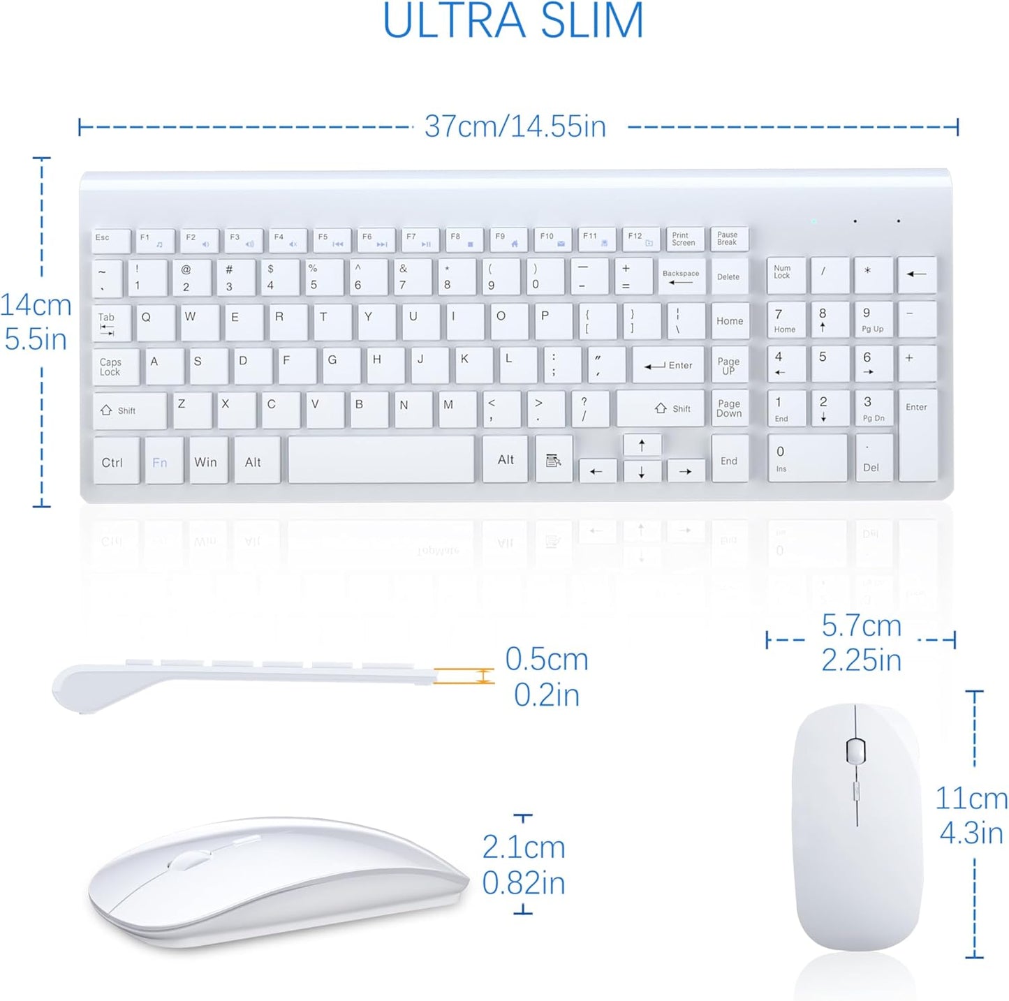 Wireless Keyboard and Mouse Ultra Slim Combo, TopMate 2.4G Silent Compact USB 2400DPI Mouse and Scissor Switch Keyboard Set with Cover, 2 AA and 2 AAA Batteries, for PC/Laptop/Windows/Mac - White