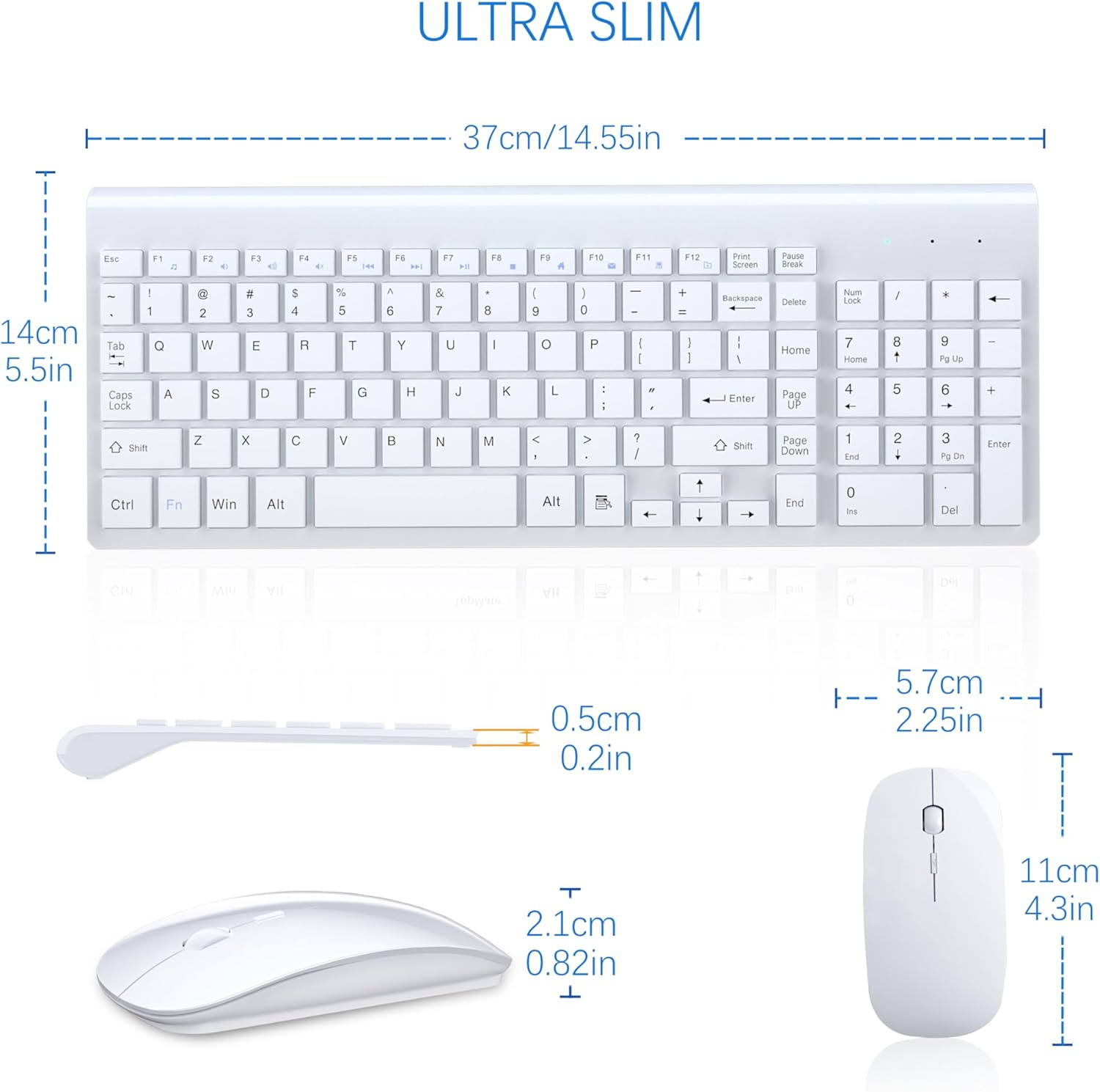 Wireless Keyboard and Mouse Ultra Slim Combo, TopMate 2.4G Silent Compact USB 2400DPI Mouse and Scissor Switch Keyboard Set with Cover, 2 AA and 2 AAA Batteries, for PC/Laptop/Windows/Mac - White
