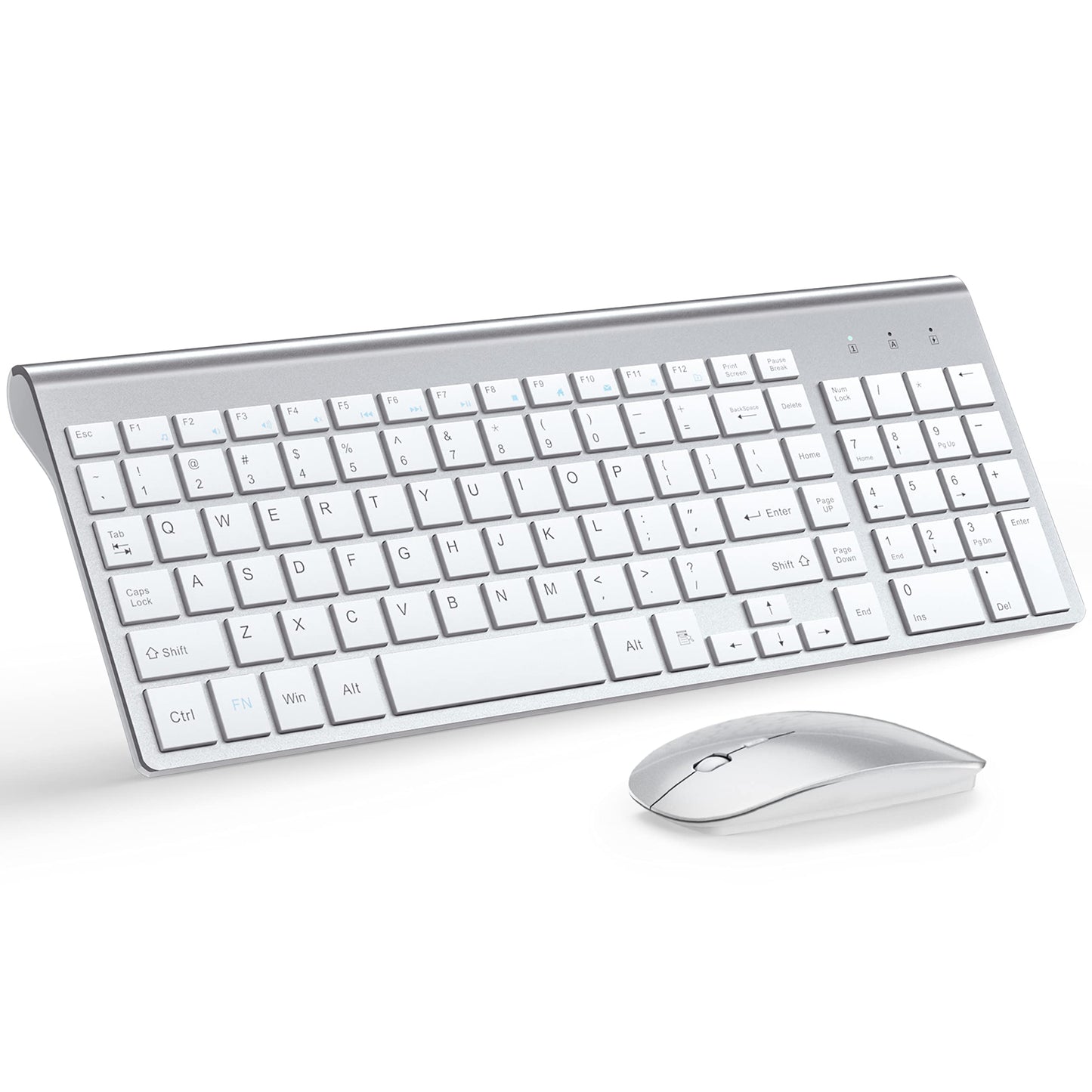 Wireless Keyboard and Mouse Ultra Slim Combo, TopMate 2.4G Silent Compact USB 2400DPI Mouse and Scissor Switch Keyboard Set with Cover, 2 AA and 2 AAA Batteries, for PC/Laptop/Windows/Mac - White