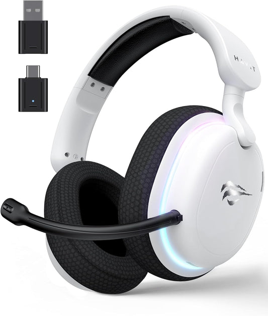 havit Fuxi-H7 Wireless Gaming Headset, 2.4GHz USB Wireless Gaming Headsets for PS5, PS4, PC, Bluetooth Over-Ear Headphones with Mic, 7.1 Surround Sound, 40+H Battery, RGB Light