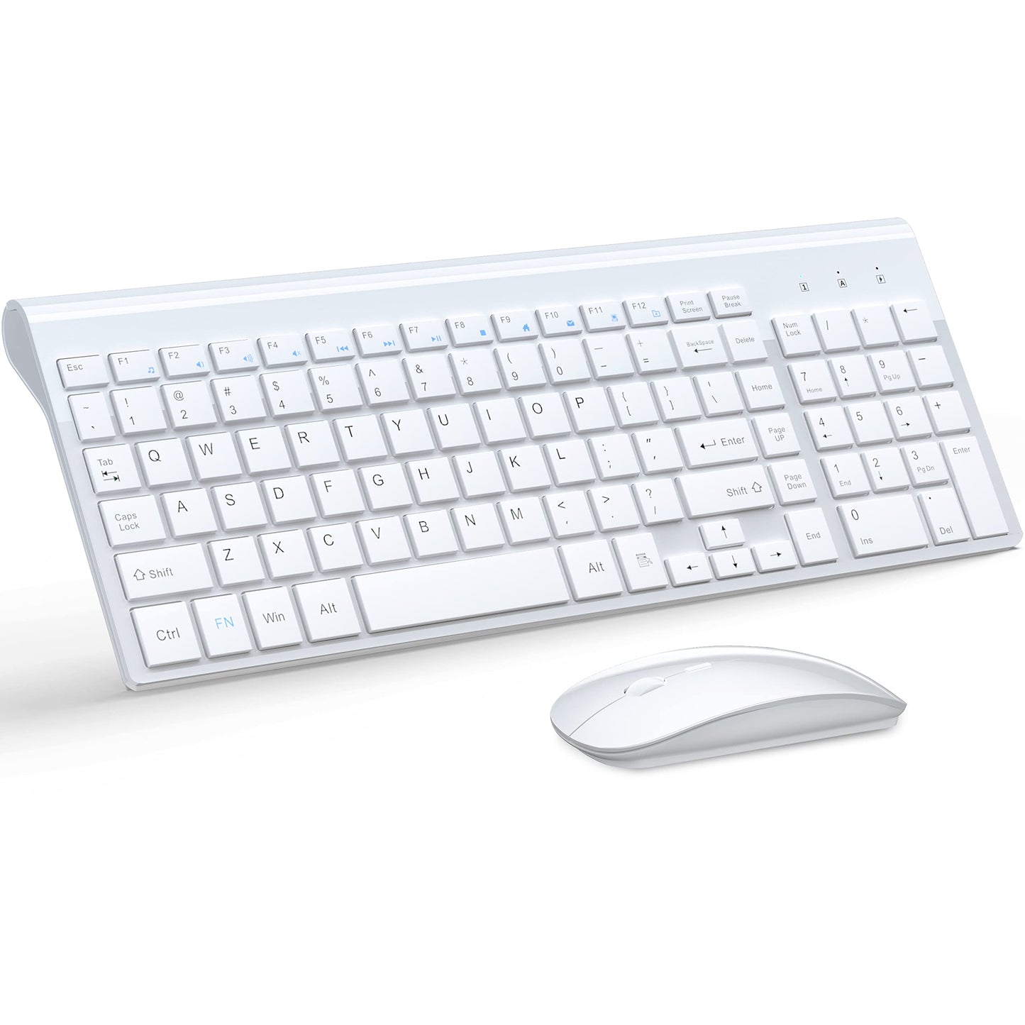 Wireless Keyboard and Mouse Ultra Slim Combo, TopMate 2.4G Silent Compact USB 2400DPI Mouse and Scissor Switch Keyboard Set with Cover, 2 AA and 2 AAA Batteries, for PC/Laptop/Windows/Mac - White